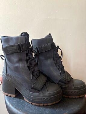 Converse Black Platform Heeled Combat Boot style sneakers